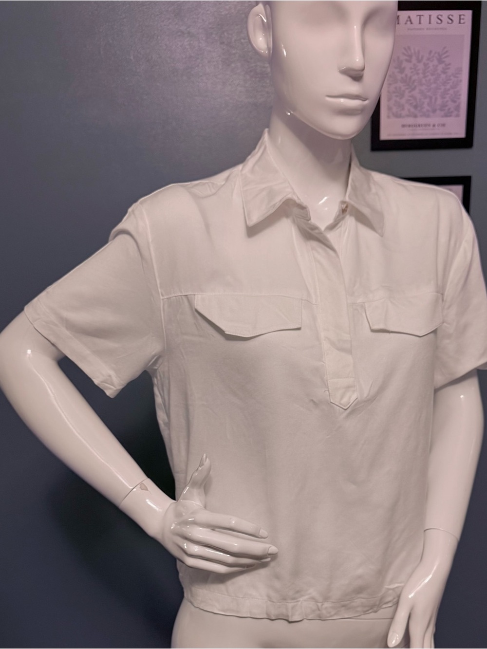 Rose & Olive White Short-Sleeve Button-Front Shirt NWT Size S